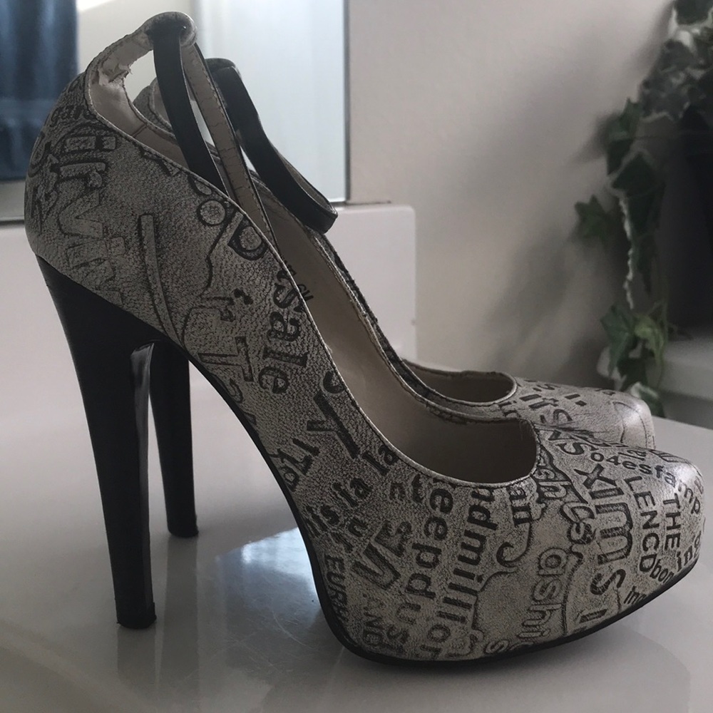 black and beige heels